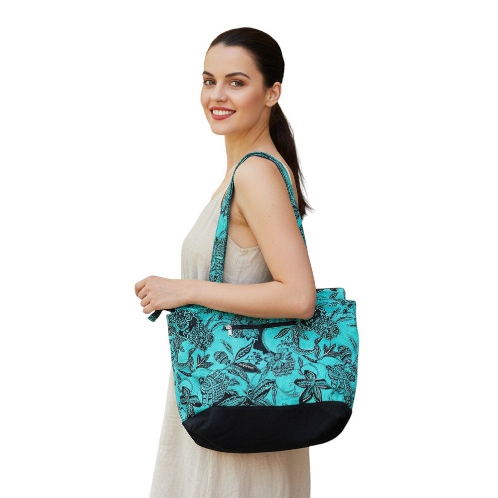 Mings Womens OS Blue Floral Tote Bag Shoulder Purse NWT Boho Coquette Tropical